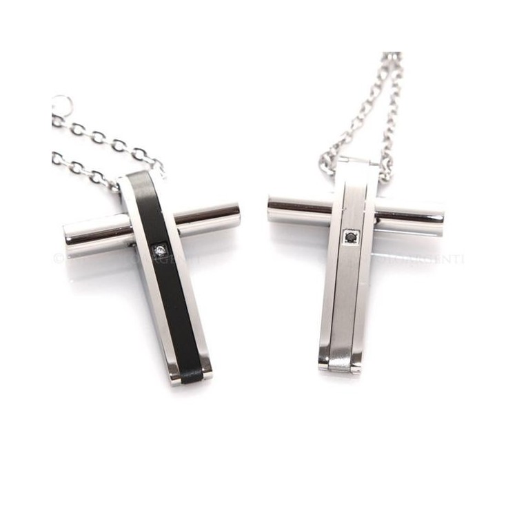 NSA|Acciaio inossidabile : Collana catena e ciondolo croce braccia stondate. Satinata o nera