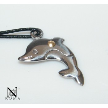 NSA|Steel necklace Dolphin, Anchor, sun with gold gilded point