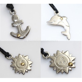 NSA|Steel necklace Dolphin, Anchor, sun with gold gilded point