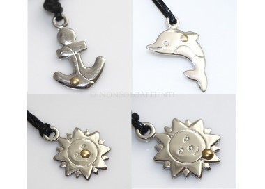NSA|Steel necklace Dolphin, Anchor, sun with gold gilded point