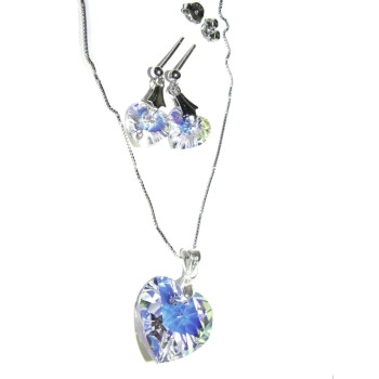 NSA|Collana orecchini argento 925 con ciondolo Cuore Crystal Bianco AB swarovski elements
