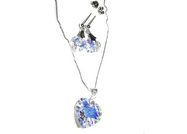 NSA|925 silver necklace earrings with White Crystal Heart pendant AB swarovski elements