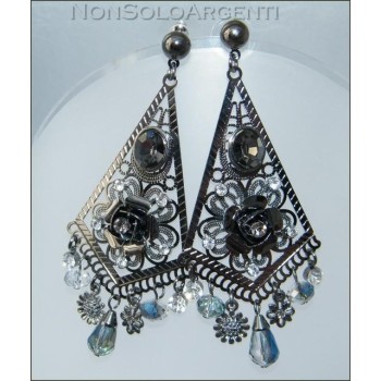 NSA|Bigiotteria : Orecchini Ottone fumè filigranati con cristallo AB e Strass