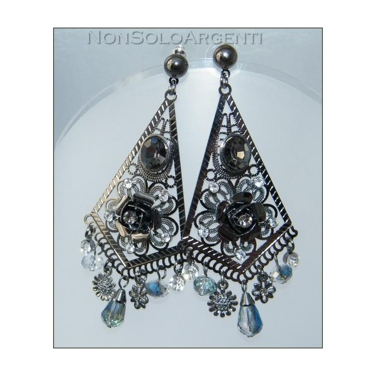 NSA|Bigiotteria : Orecchini Ottone fumè filigranati con cristallo AB e Strass