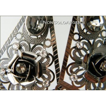 NSA|Filigree smoky brass earrings with AB crystal and long rhinestones