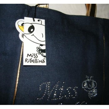 NSA|Borsa Jeans Miss Ribellina con Manici Oro