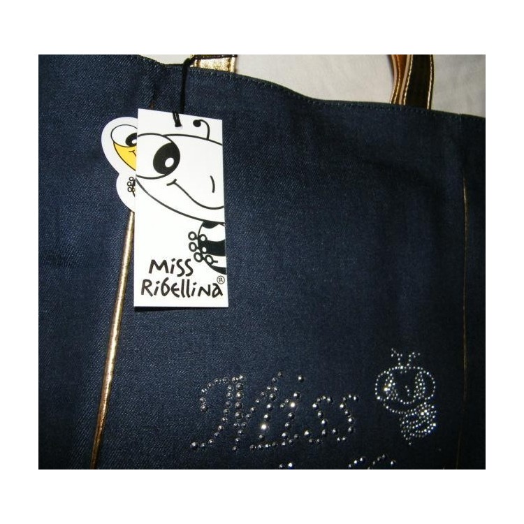 NSA|Borsa Jeans Miss Ribellina con Manici Oro