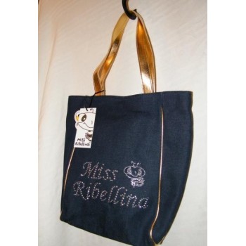 NSA|Borsa Jeans Miss Ribellina con Manici Oro