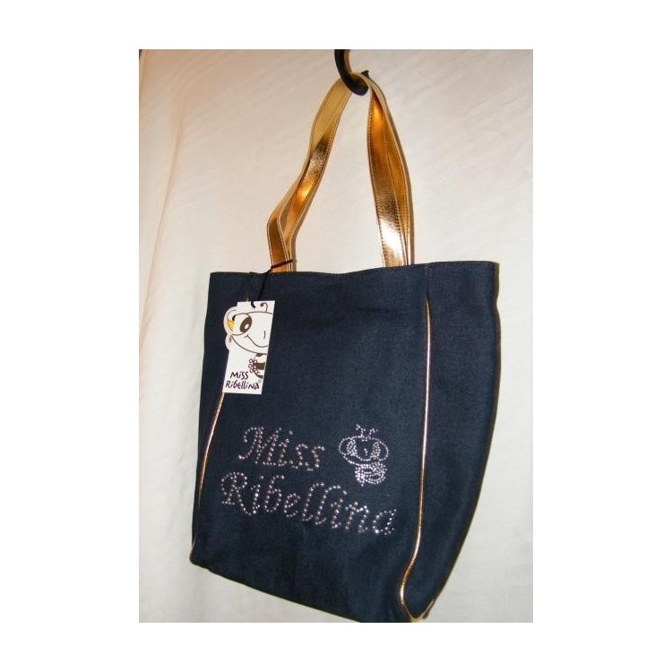 NSA|Borsa Jeans Miss Ribellina con Manici Oro
