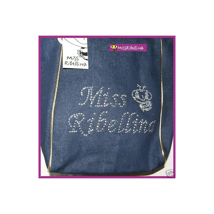 NSA|Borsa Jeans Miss Ribellina con Manici Oro