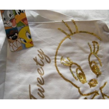 NSA|Looney Tunes Borsa Cartoon Bianca con TITTI a Paillette
