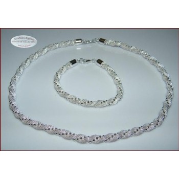NSA|Costume jewellery: Demi Parure Silver Luminous Torchon Bracelet Necklace