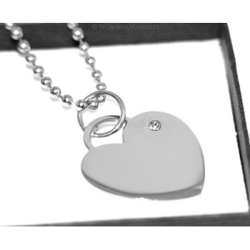 NSA|Acciaio  inossidabile : Lunga collana palline donna ciondolo targa cuore brillantino