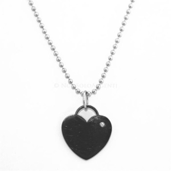 NSA|Acciaio  inossidabile : Lunga collana palline donna ciondolo targa cuore brillantino