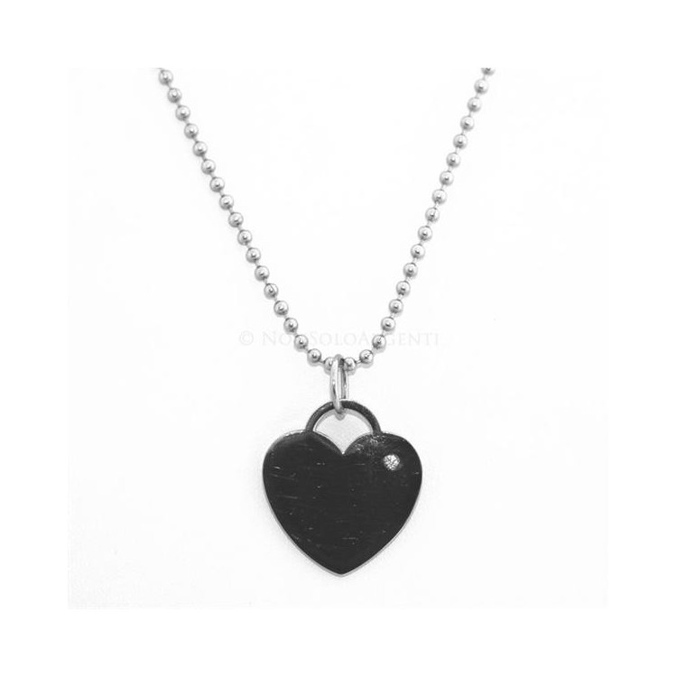 NSA|Acciaio  inossidabile : Lunga collana palline donna ciondolo targa cuore brillantino