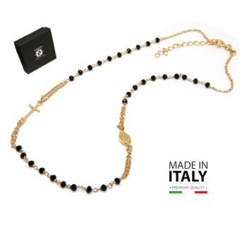 NSA|rosario argento 925 bagno oro giallo girocollo con cristallo nero  NALBORI