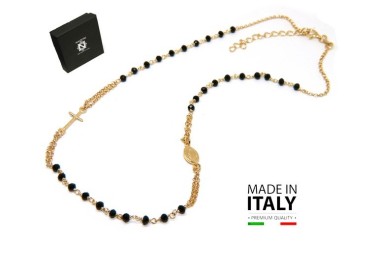 NSA|rosario argento 925 bagno oro giallo girocollo con cristallo nero  NALBORI