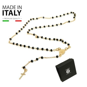 NSA|Rosario argento 925 bagno oro giallo ad Y con cristallo nero