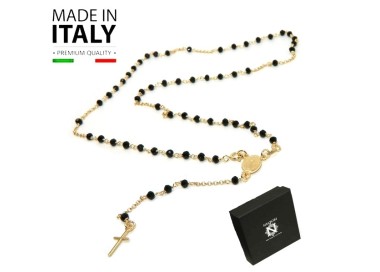 NSA|necklace 925 silver yellow gold plated Y rosary black crystal