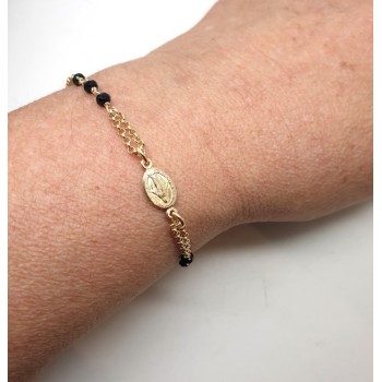 NSA|NALBORI Rosary bracelet in 925 silver, yellow gold plated and black crystal