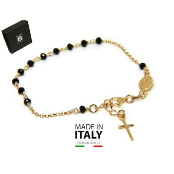 NSA|Bracciale rosario in Argento 925 bagno oro giallo croce a ciondolo NALBORI