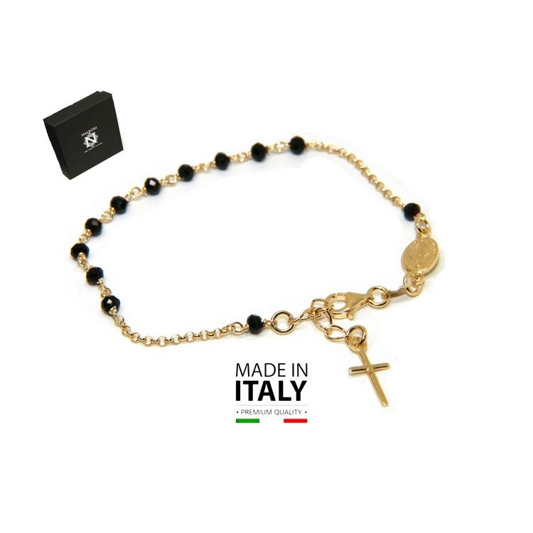 NSA|Bracciale rosario in Argento 925 bagno oro giallo croce a ciondolo NALBORI