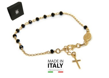 NSA|Bracciale rosario in Argento 925 bagno oro giallo croce a ciondolo NALBORI