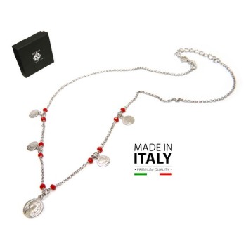 NSA|NALBORI Necklace 925 silver coins red crystal coins