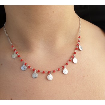 NSA|NALBORI Collana Argento 925 monetine cristallo rosso marsigliesi