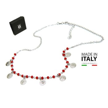 NSA|NALBORI Collana Argento 925 monetine cristallo rosso marsigliesi