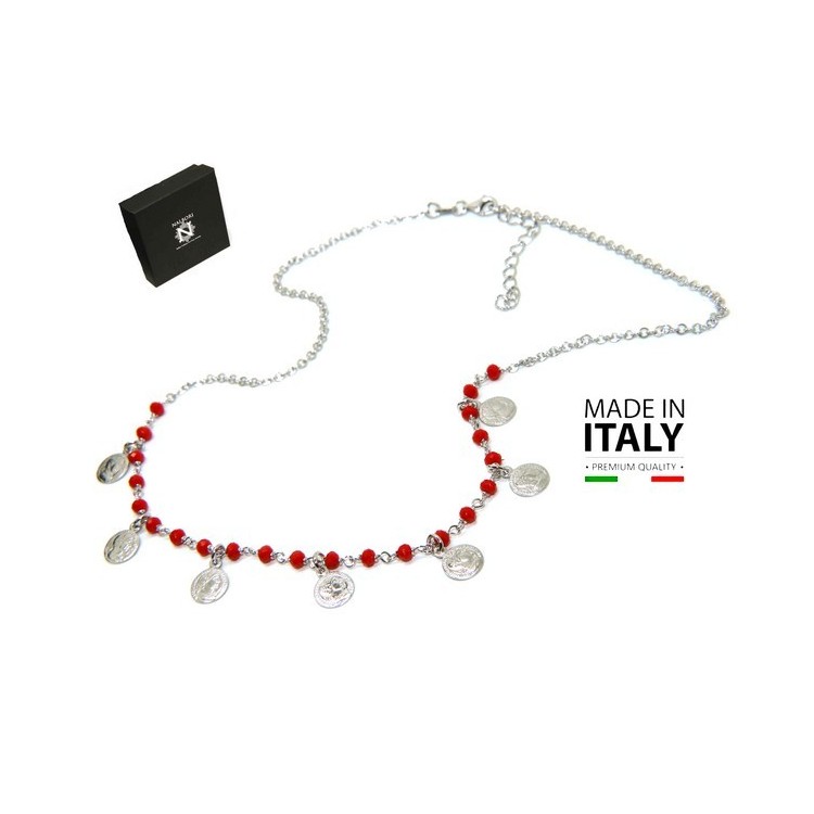 NSA|NALBORI Necklace 925 silver coins red crystal Marseille