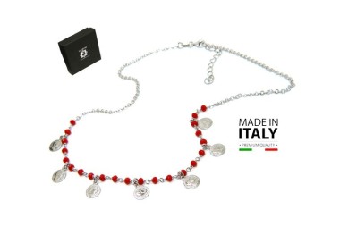 NSA|NALBORI Necklace 925 silver coins red crystal Marseille
