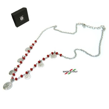 NSA|NALBORI Woman necklace 925 silver red crystal large and small coins