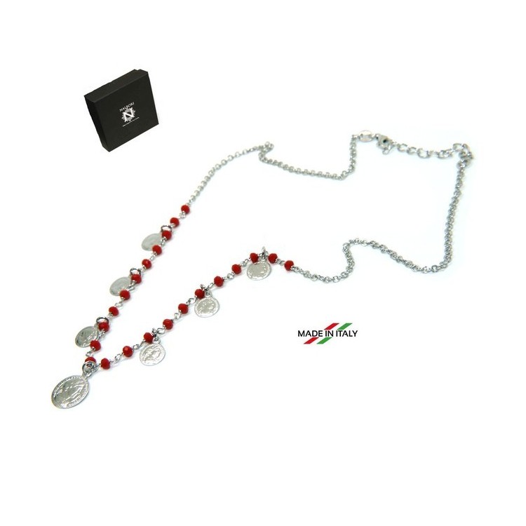 NSA|NALBORI Collana Argento 925 moneta cristallo rosso marsigliesi monetine