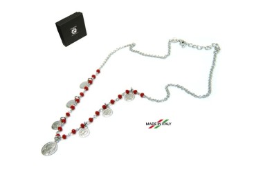 NSA|NALBORI Woman necklace 925 silver red crystal large and small coins