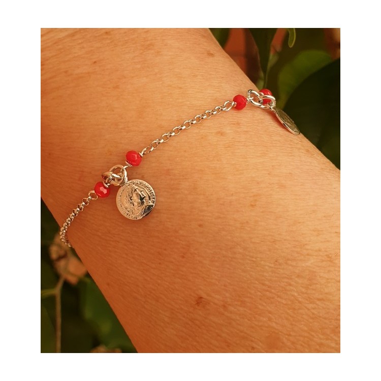 NSA|NALBORI Bracelet Silver 925 red crystal with coin pendants