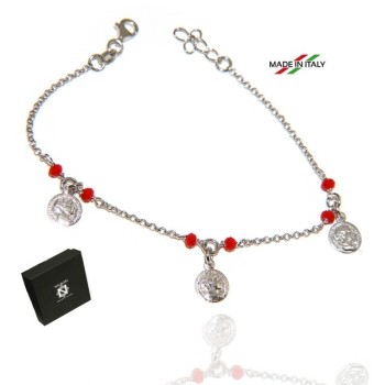NSA|NALBORI Bracelet Silver 925 red crystal with coin pendants
