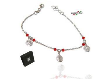 NSA|NALBORI Bracciale Argento 925 cristallo rosso con ciondoli monete
