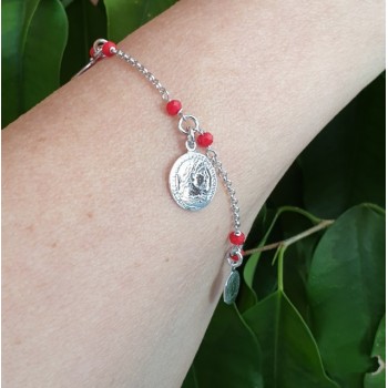 NSA|NALBORI Woman bracelet Silver 925 red crystal ancient coin