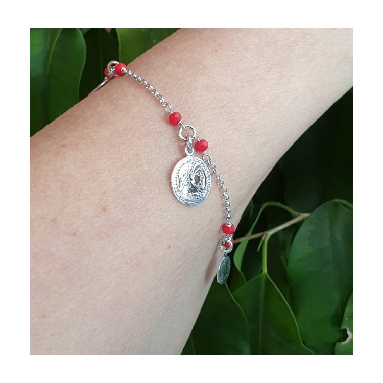 NSA|NALBORI Woman bracelet Silver 925 red crystal ancient coin