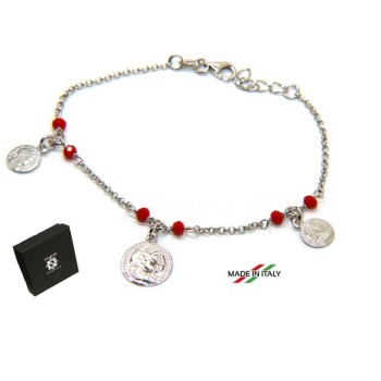 NSA|NALBORI Woman bracelet Silver 925 red crystal ancient coin