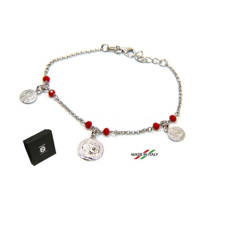 NSA|NALBORI Woman bracelet Silver 925 red crystal ancient coin
