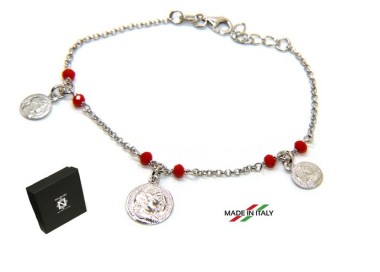 NSA|NALBORI Woman bracelet Silver 925 red crystal ancient coin