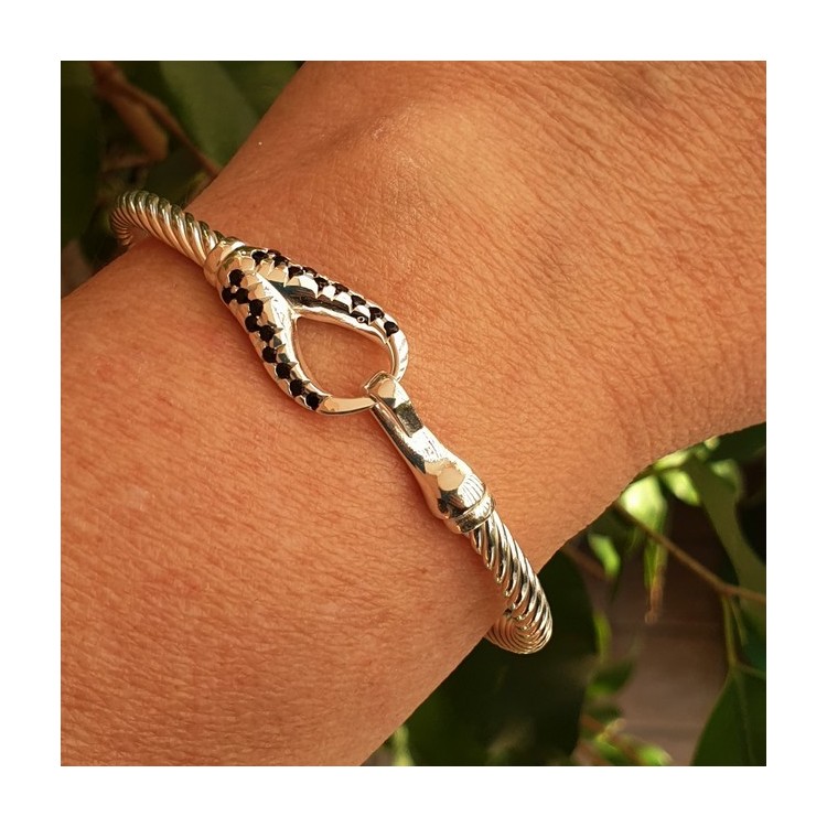 NSA|NALBORI Cable bracelet with rigid cable with black stones