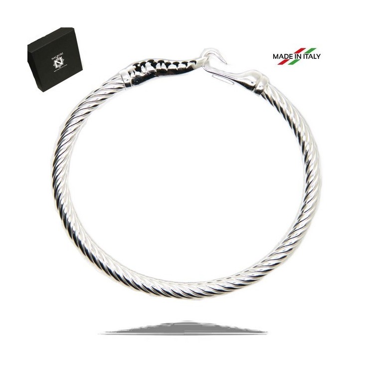 NSA|NALBORI Cable bracelet with rigid cable with natural black zirconias