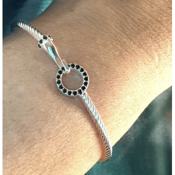 NSA|NALBORI Cable bracelet round hook with black zircons in 925 silver