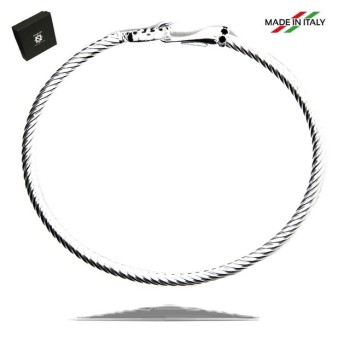 NSA|NALBORI Cable argento 925 bracciale gancio tondo e pietre nere