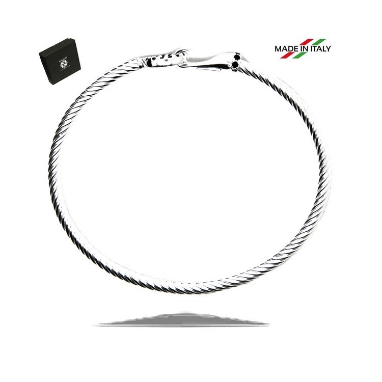 NSA|NALBORI Cable bracelet round hook with black zircons in 925 silver