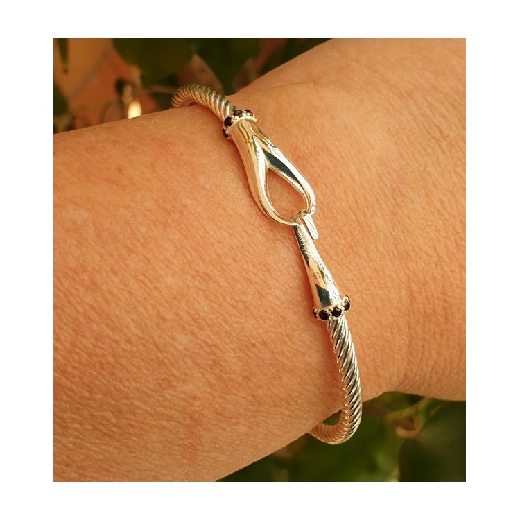 NSA|NALBORI Cable 925 silver hook bracelet and black stones