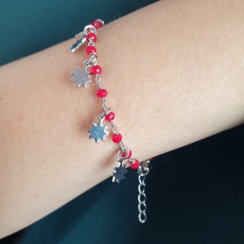 NSA|NALBORI 925 Silver bracelet with red or black sun pendants